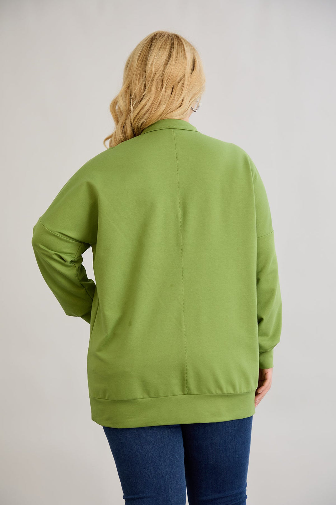 Ženski dukserica s patentnim zatvaračem i dekorativnim šavovima - Zelena