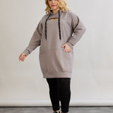 Dugo hoodie s izrezom na dekolteu - mliječno siva