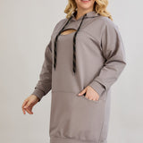 Dugo hoodie s izrezom na dekolteu - mliječno siva