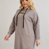Dugo hoodie s izrezom na dekolteu - mliječno siva