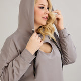 Dugo hoodie s izrezom na dekolteu - mliječno siva