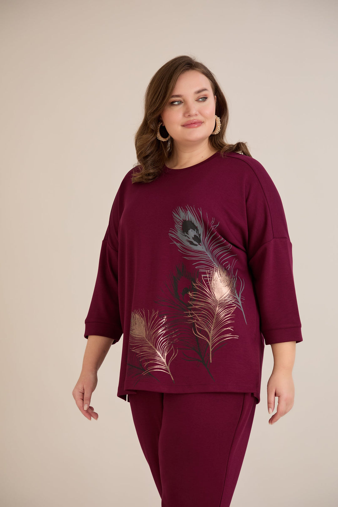 Proljetna bluza s printom – Bordo