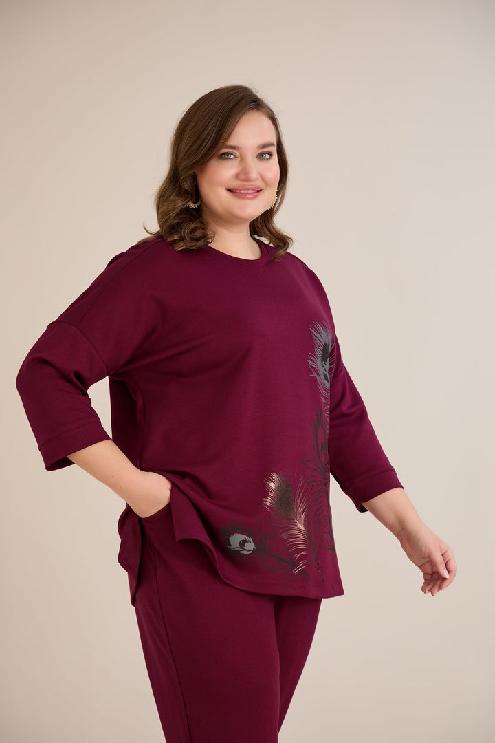 Proljetna bluza s printom – Bordo