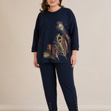 Proljetna bluza s printom – Tamno plava