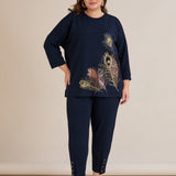 Proljetna bluza s printom – Tamno plava