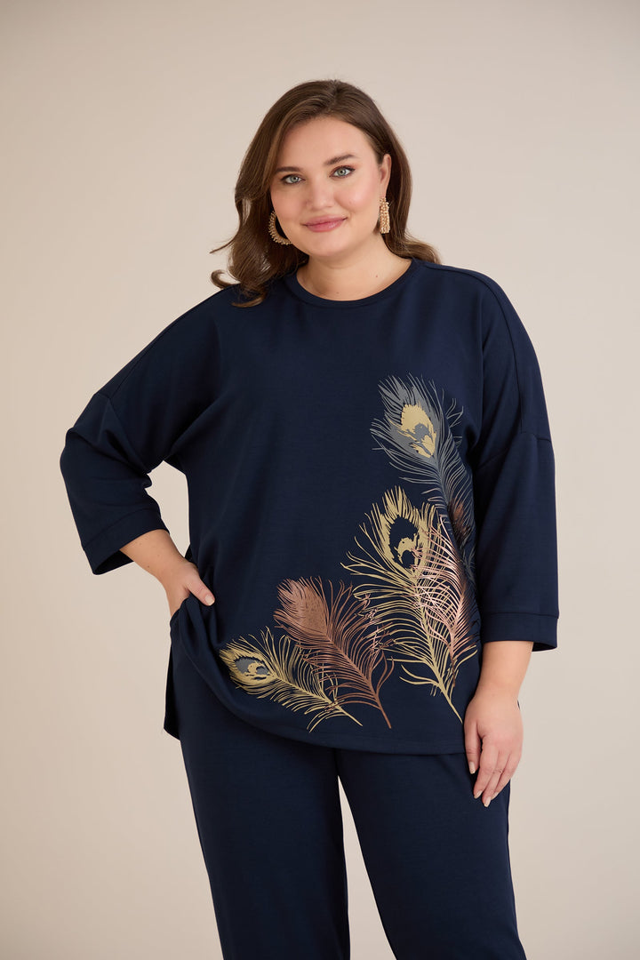 Proljetna bluza s printom – Tamno plava