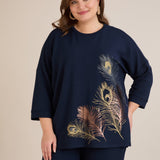 Proljetna bluza s printom – Tamno plava
