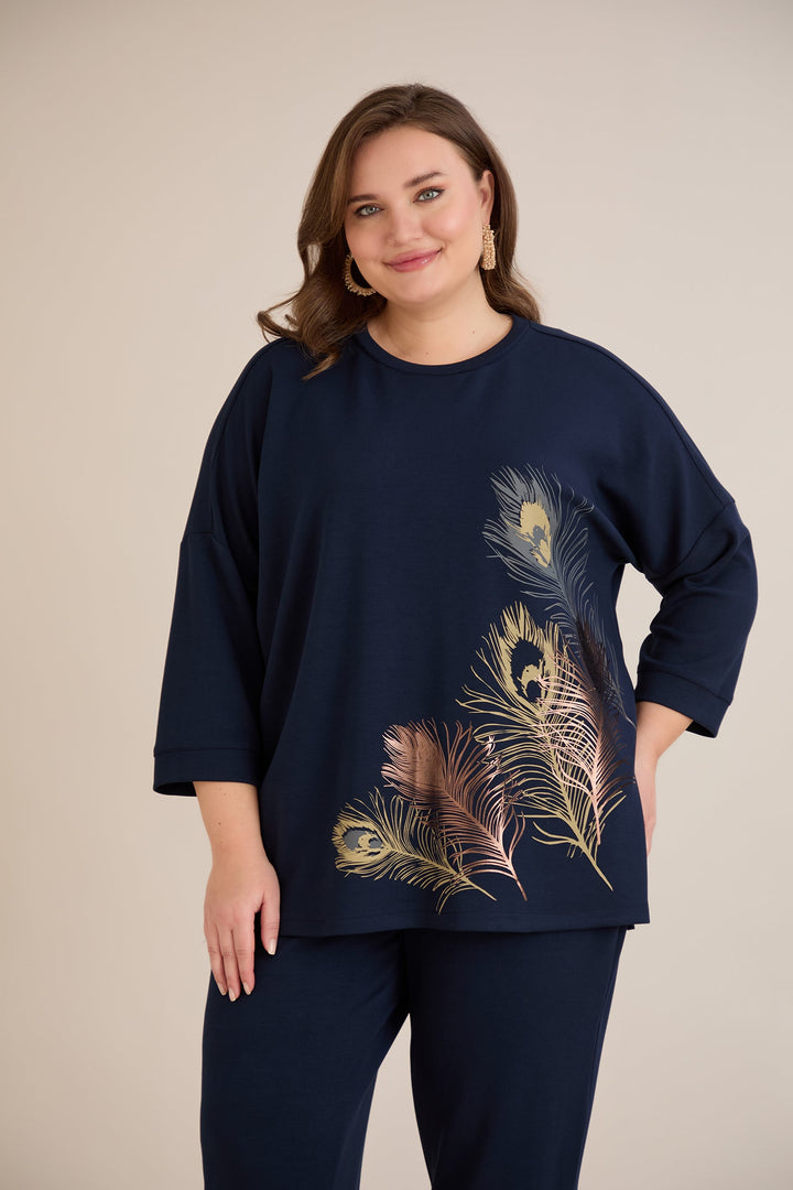 Proljetna bluza s printom – Tamno plava