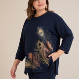 Proljetna bluza s printom – Tamno plava