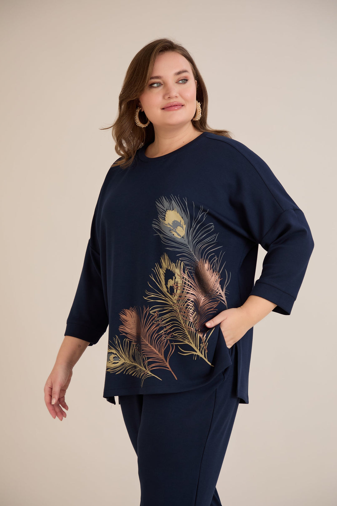 Proljetna bluza s printom – Tamno plava