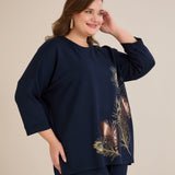 Proljetna bluza s printom – Tamno plava
