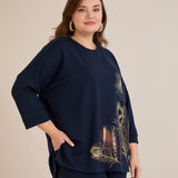 Proljetna bluza s printom – Tamno plava