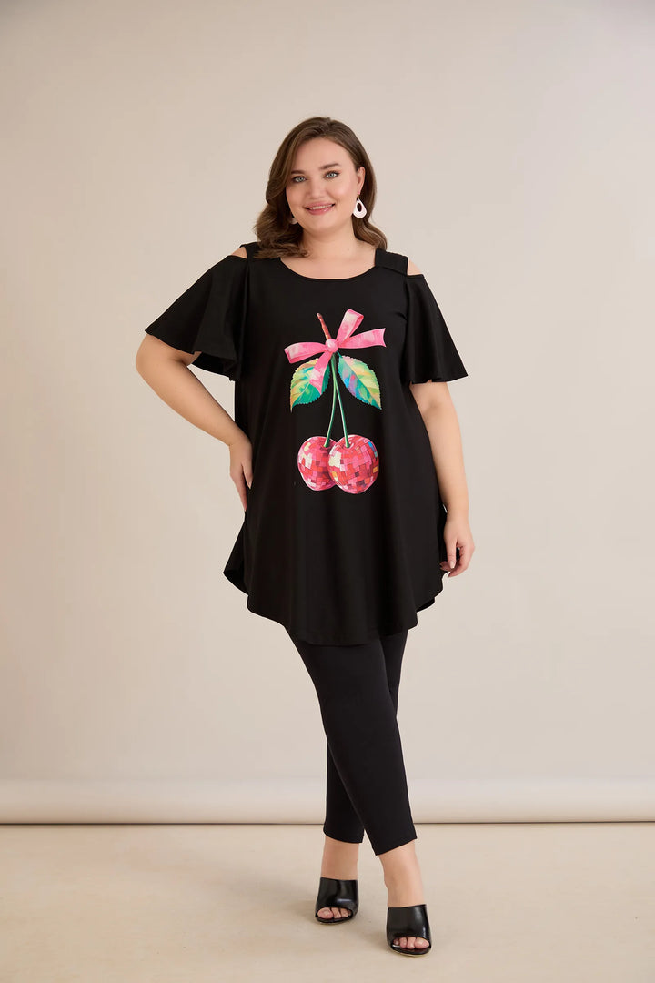 Ljetna pamučna tunika s printom sa cvjetnim printom - cherry