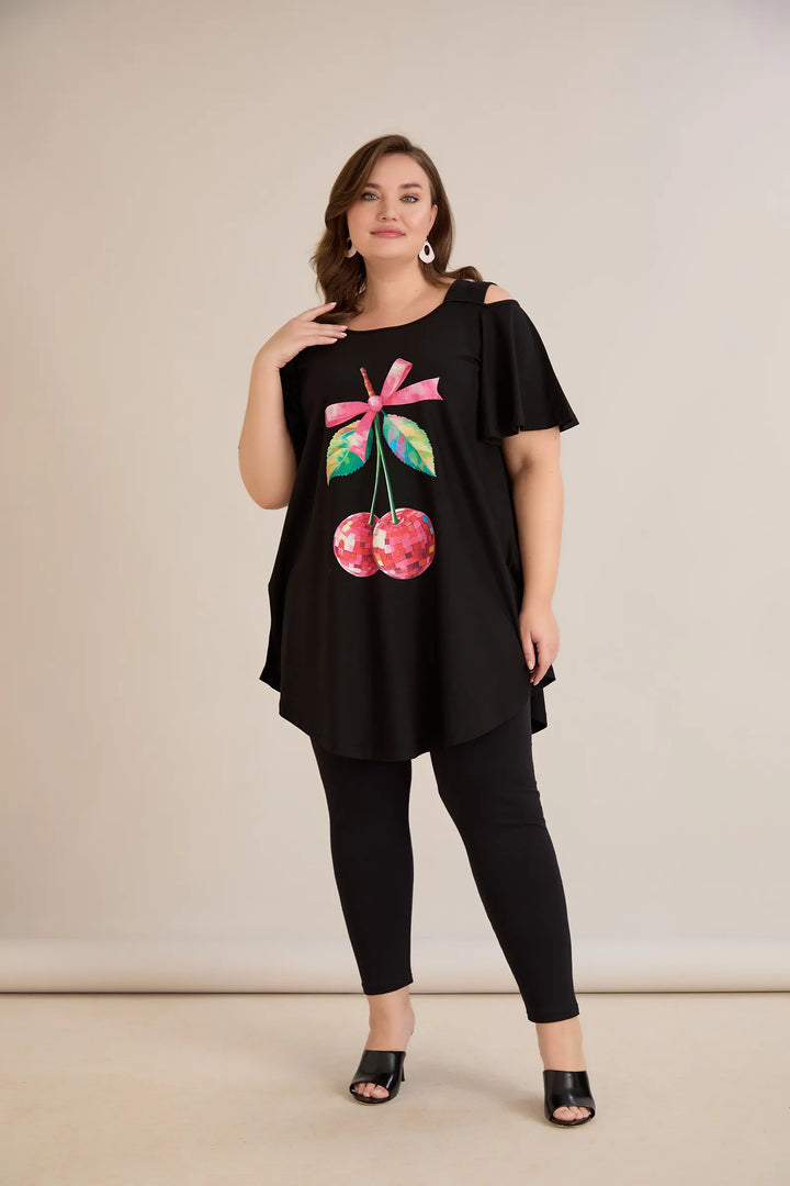 Ljetna pamučna tunika s printom sa cvjetnim printom - cherry