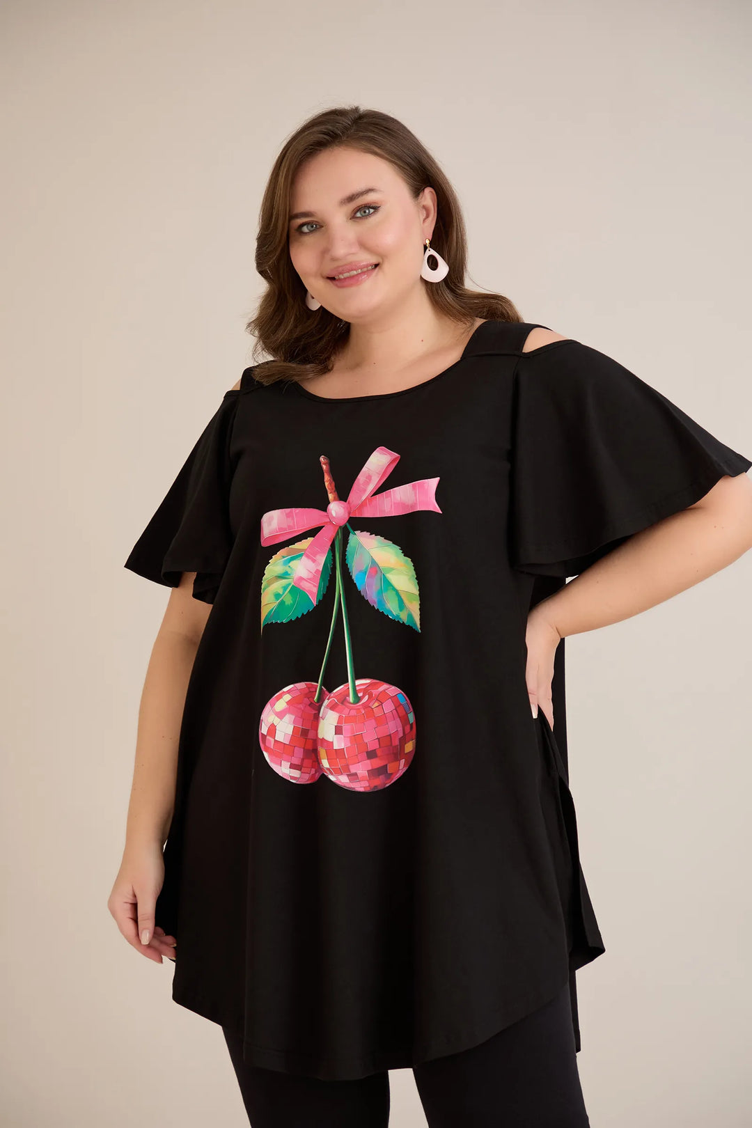 Ljetna pamučna tunika s printom sa cvjetnim printom - cherry