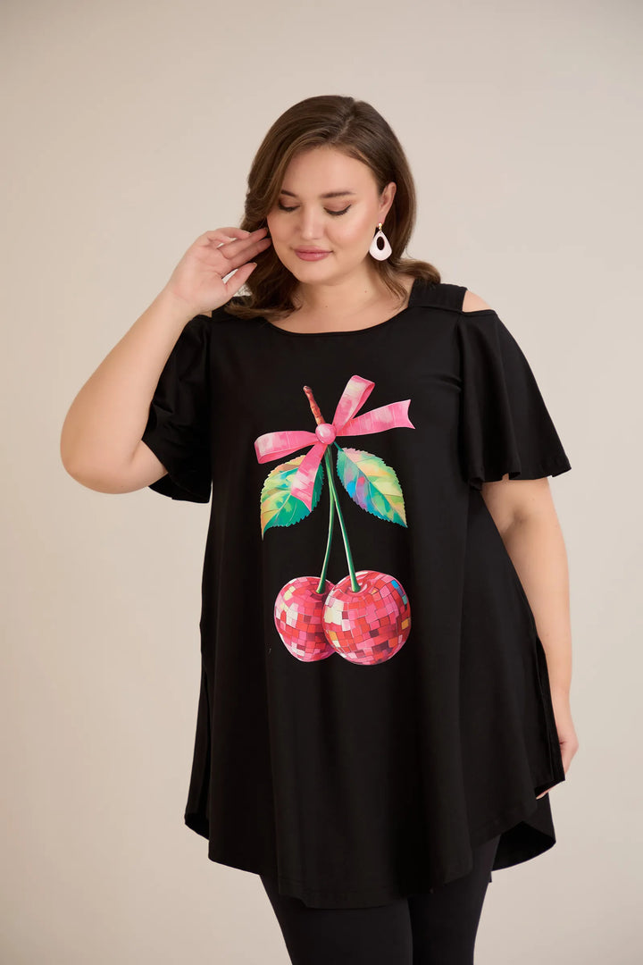 Ljetna pamučna tunika s printom sa cvjetnim printom - cherry