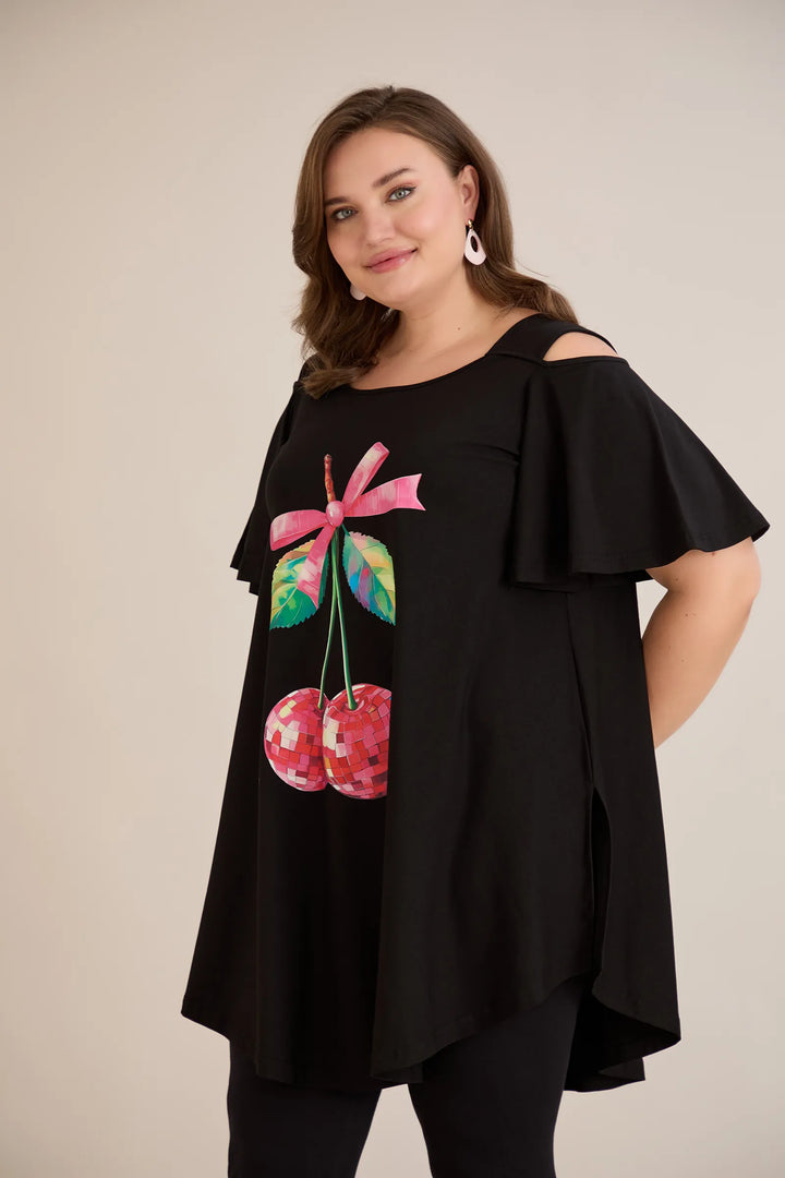 Ljetna pamučna tunika s printom sa cvjetnim printom - cherry