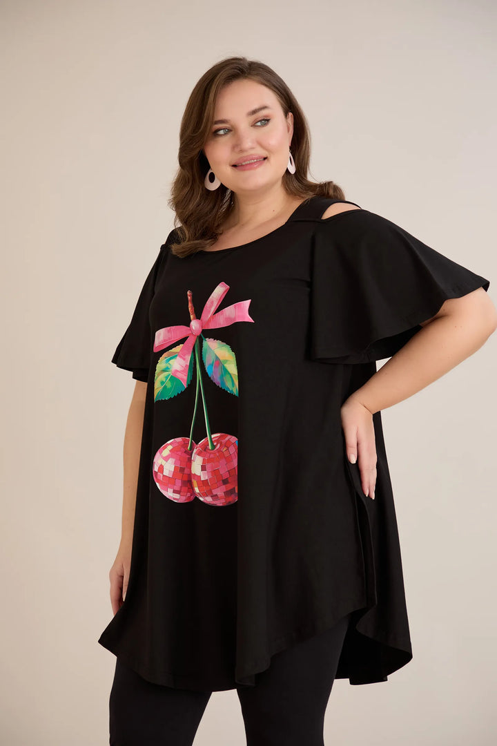 Ljetna pamučna tunika s printom sa cvjetnim printom - cherry