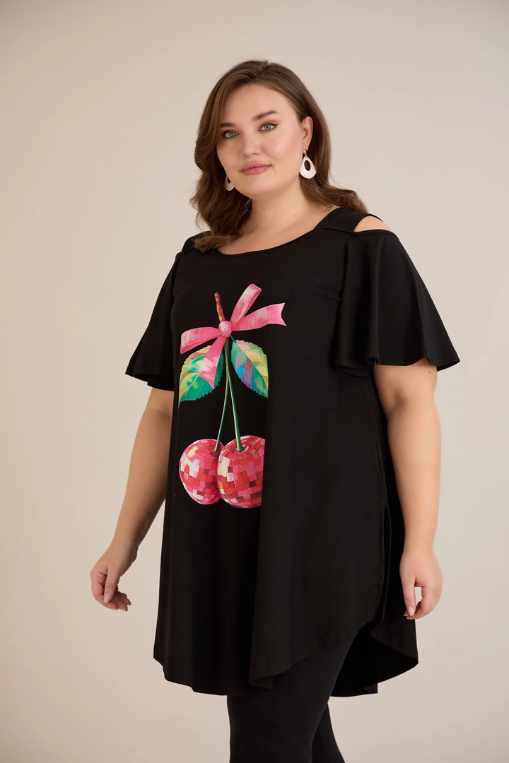 Ljetna pamučna tunika s printom sa cvjetnim printom - cherry