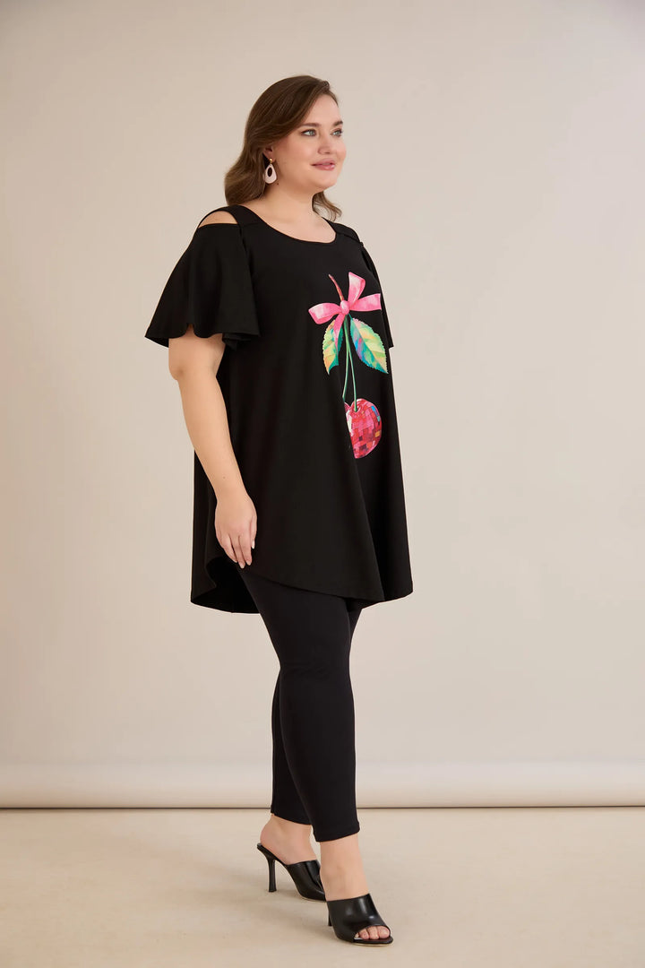 Ljetna pamučna tunika s printom sa cvjetnim printom - cherry
