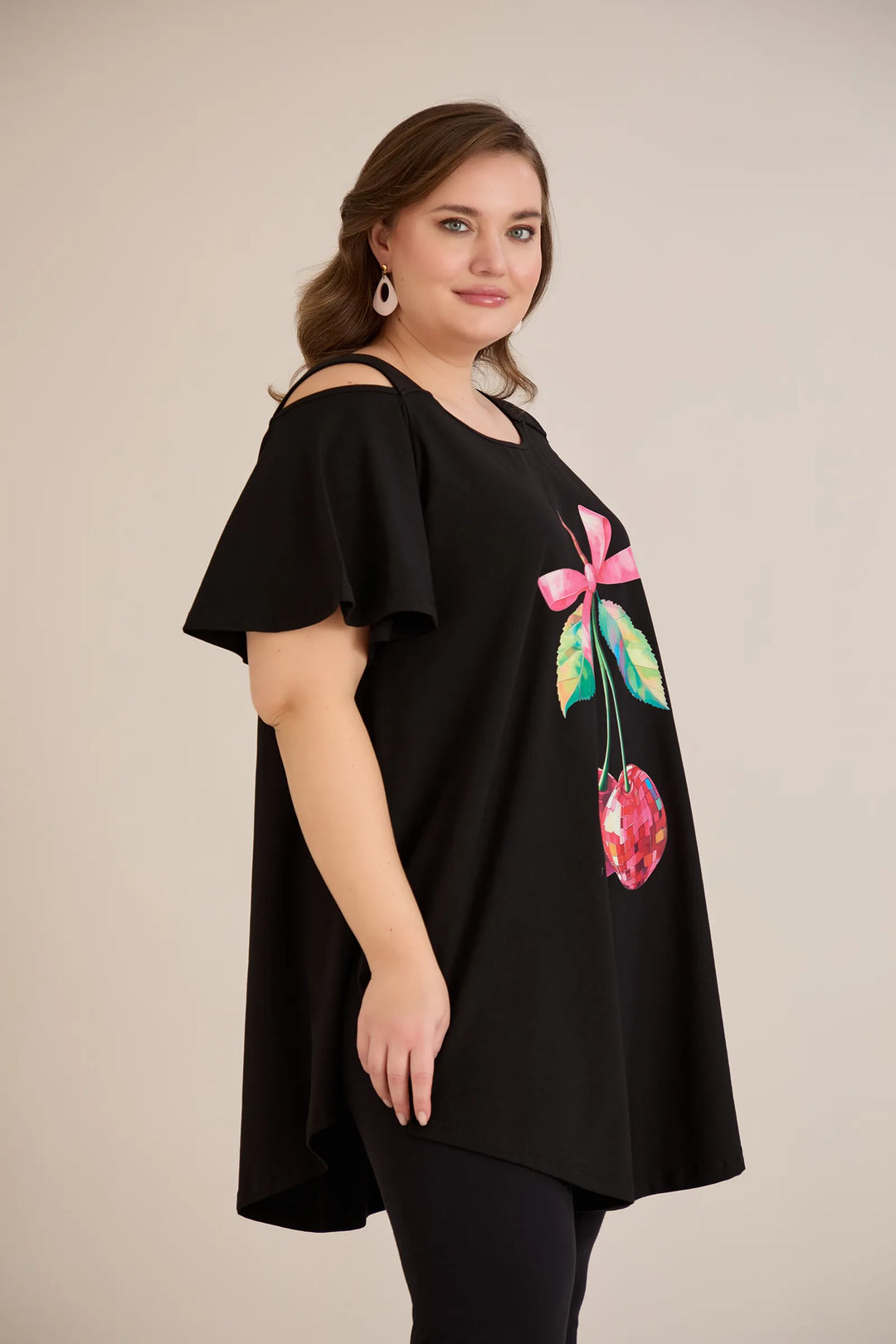 Ljetna pamučna tunika s printom sa cvjetnim printom - cherry