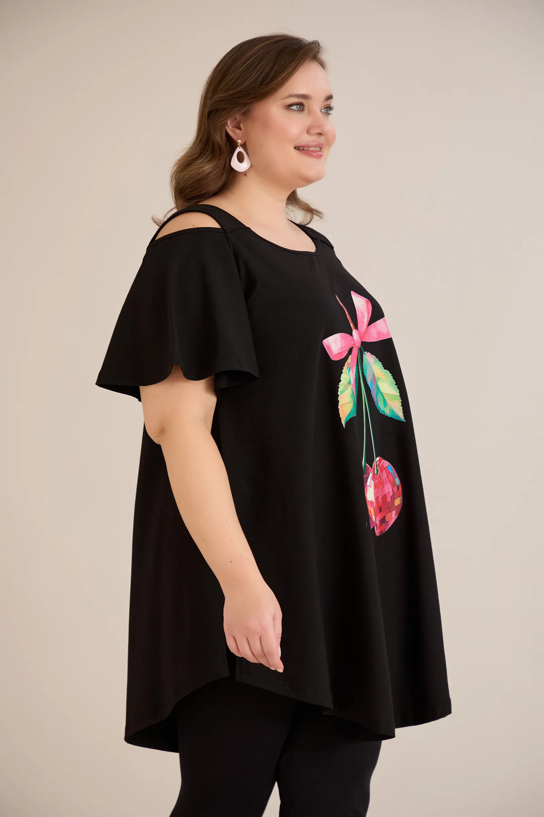 Ljetna pamučna tunika s printom sa cvjetnim printom - cherry