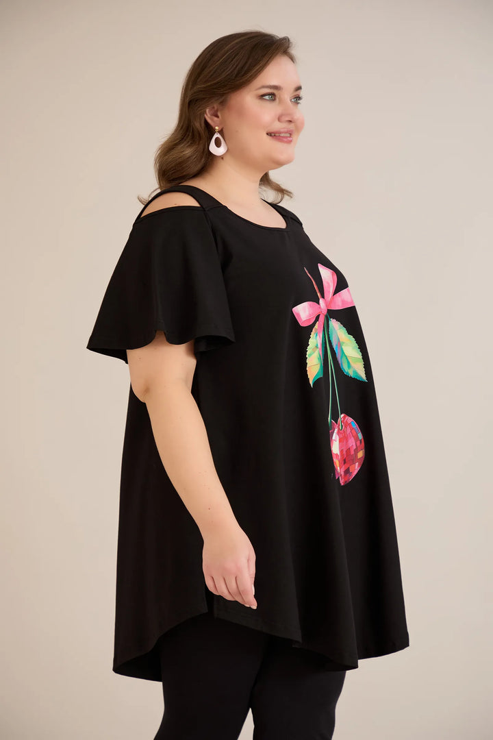 Ljetna pamučna tunika s printom sa cvjetnim printom - cherry