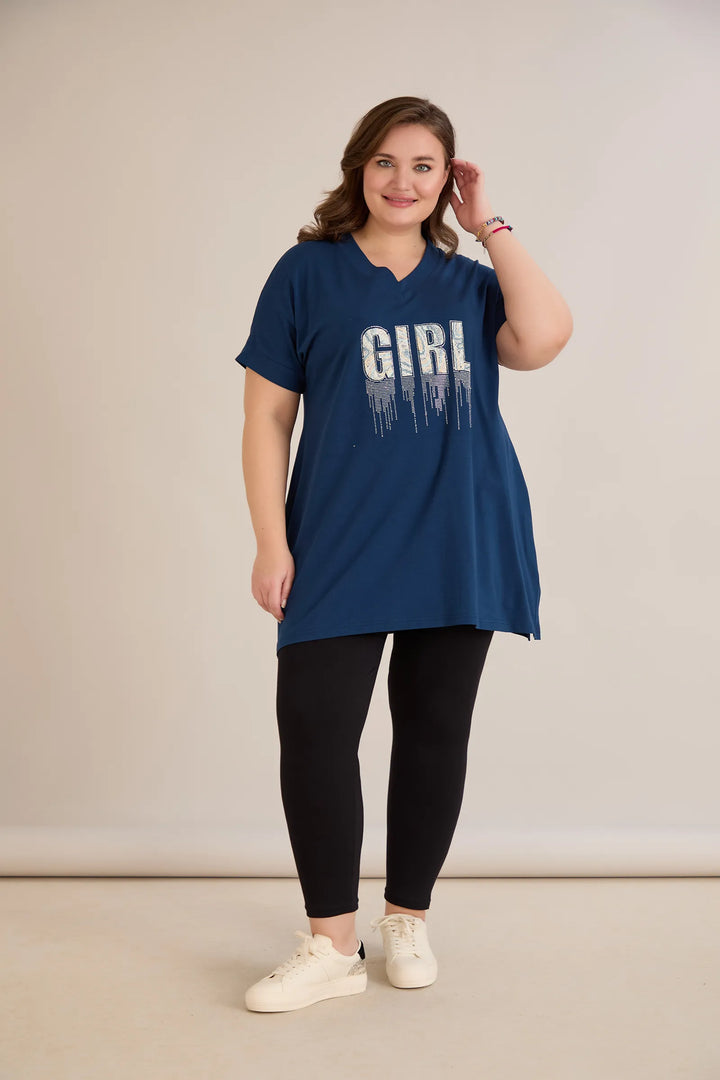 Pamučna tunika s V-izrezom i printom u plavoj boji