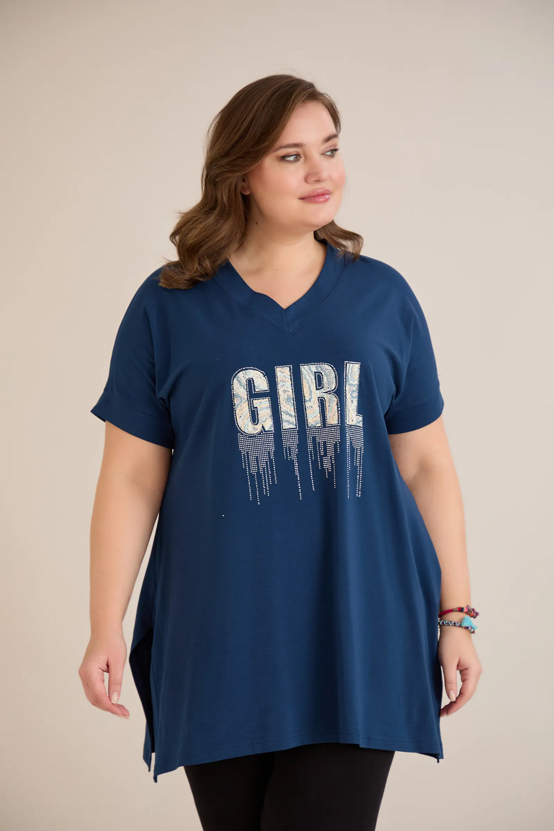 Pamučna tunika s V-izrezom i printom u plavoj boji