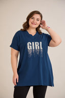 Pamučna tunika s V-izrezom i printom u plavoj boji