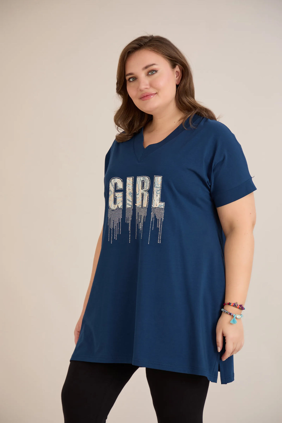 Pamučna tunika s V-izrezom i printom u plavoj boji