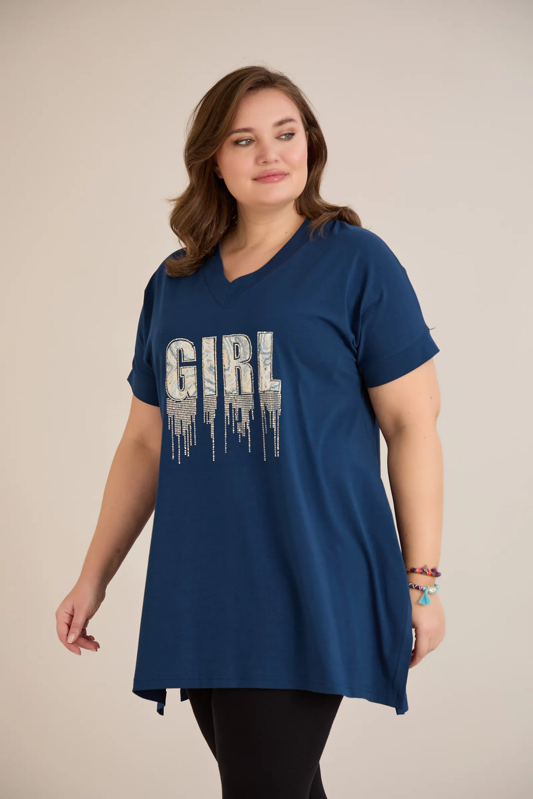 Pamučna tunika s V-izrezom i printom u plavoj boji