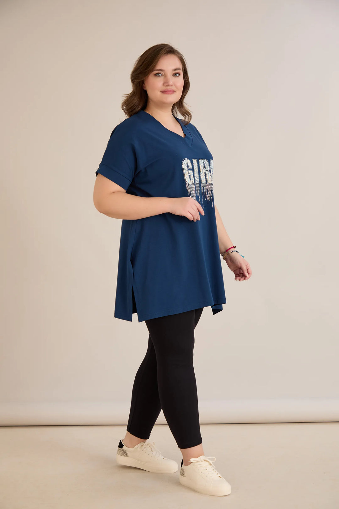 Pamučna tunika s V-izrezom i printom u plavoj boji