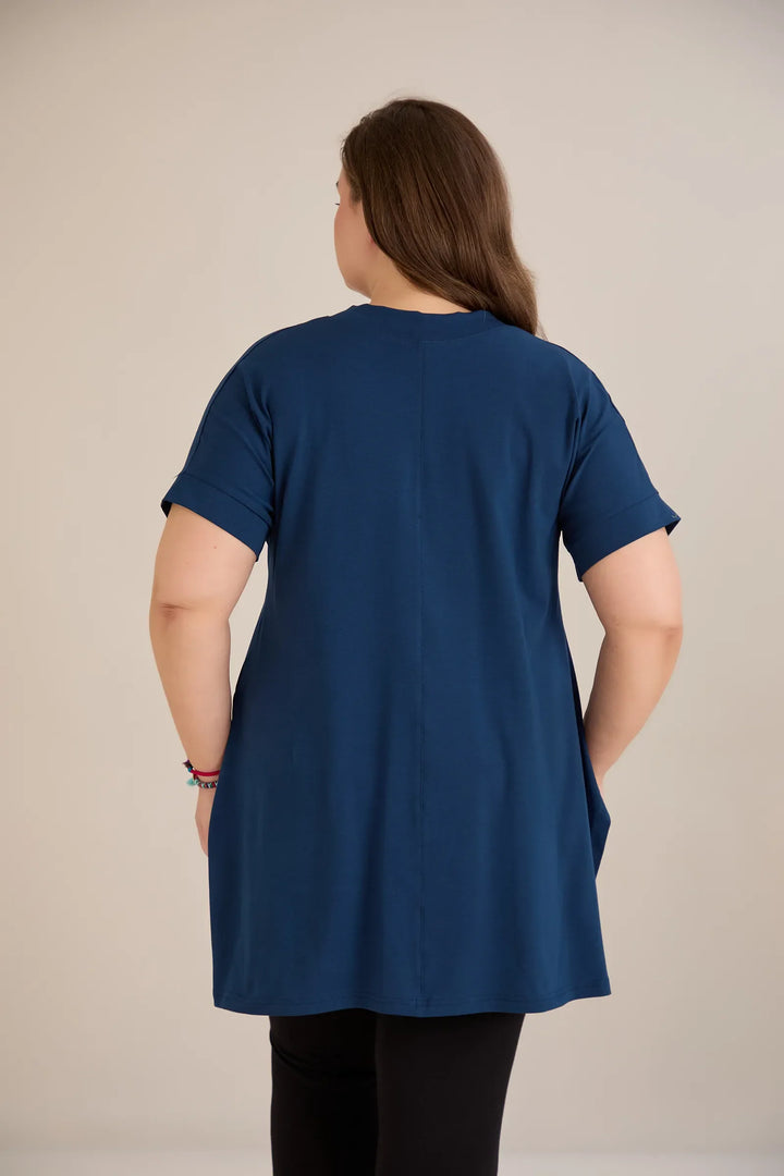 Pamučna tunika s V-izrezom i printom u plavoj boji