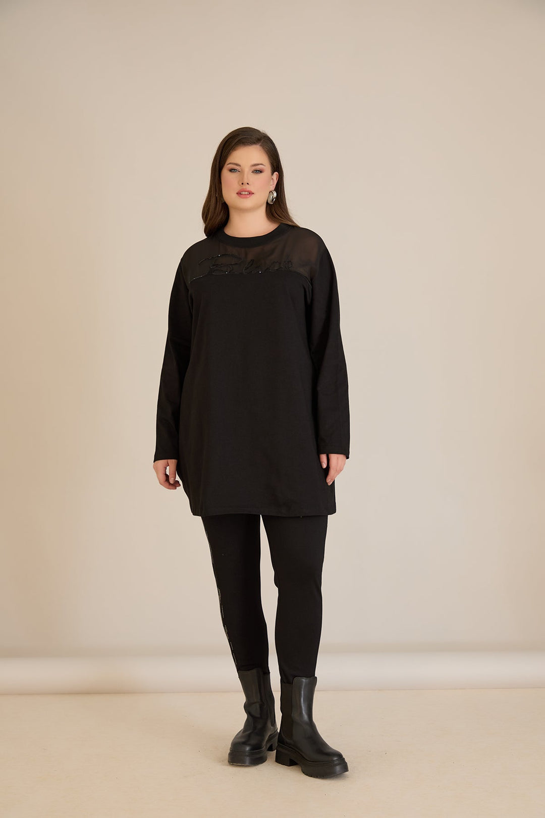 Pamučna bluza s til detaljem u crnoj boji