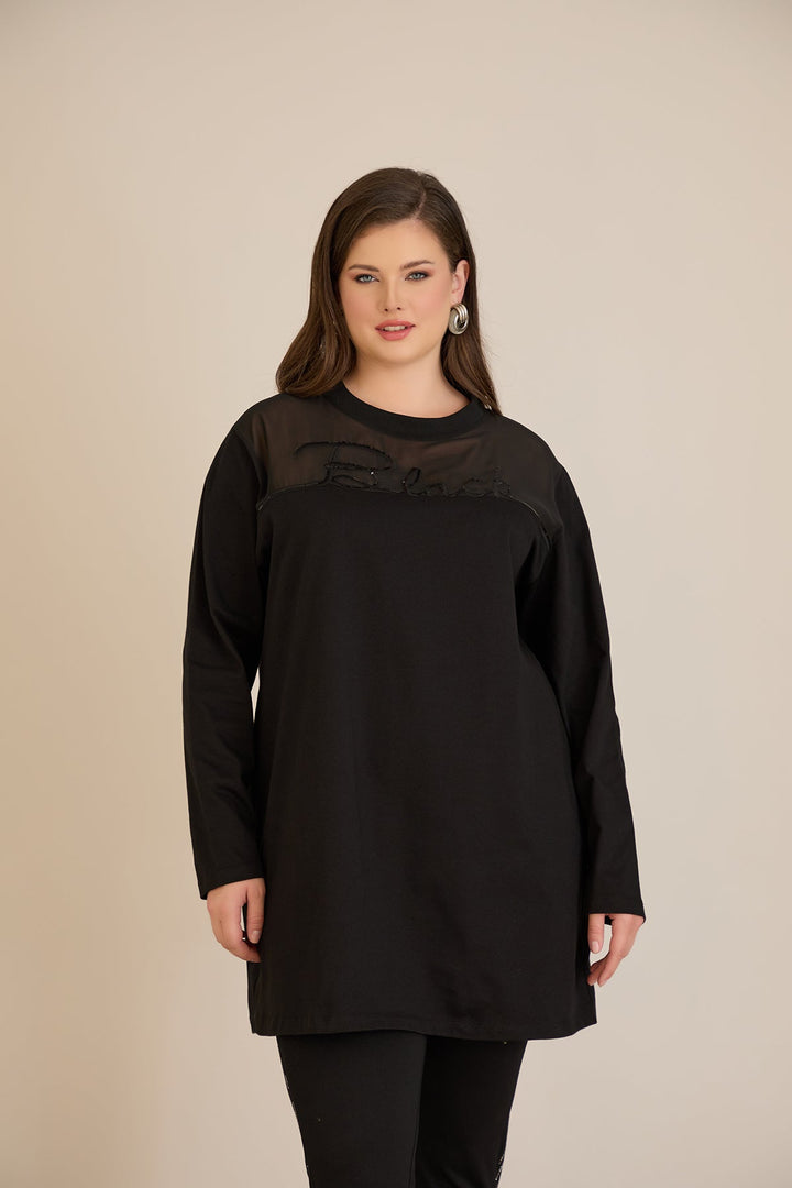 Pamučna bluza s til detaljem u crnoj boji