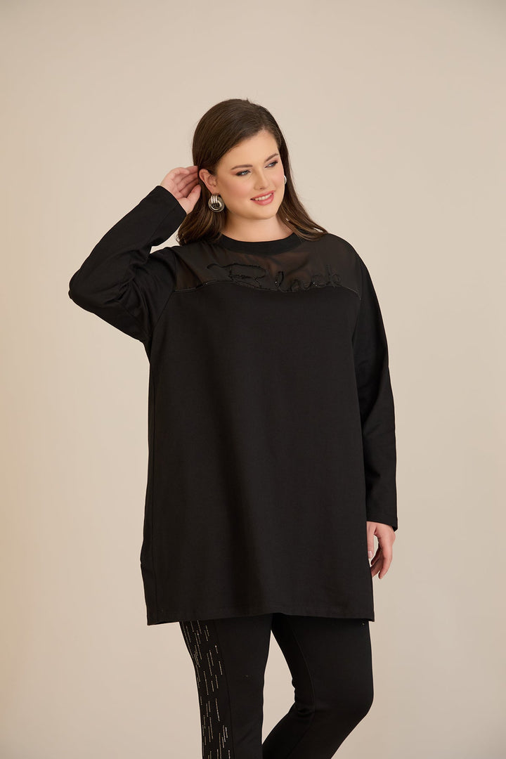 Pamučna bluza s til detaljem u crnoj boji