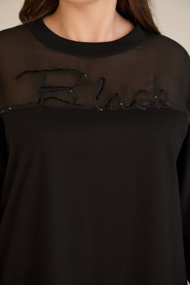 Pamučna bluza s til detaljem u crnoj boji