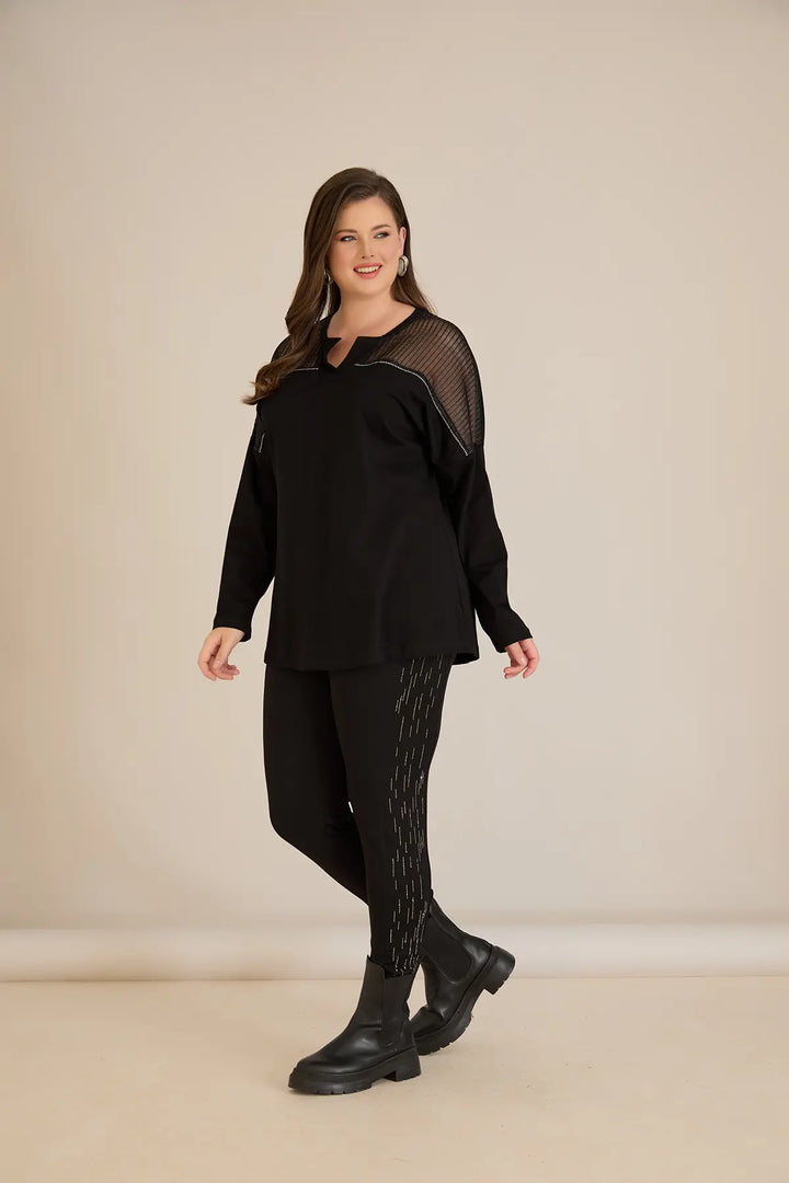 Pamučna bluza s V-izrezom i mrežom na ramenima