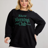 Pamučna bluza s natpisom - Slow morning - Zelena