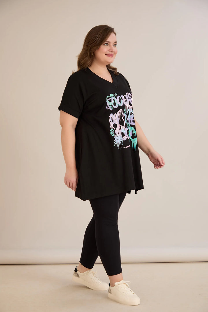 Pamučna tunika s V-izrezom i printom u ljubičastoj boji