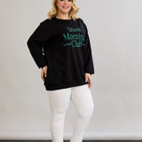 Pamučna bluza s natpisom - Slow morning - Zelena