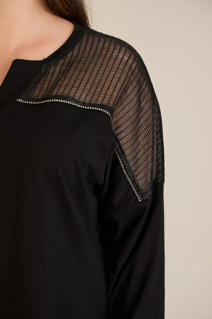 Pamučna bluza s V-izrezom i mrežom na ramenima