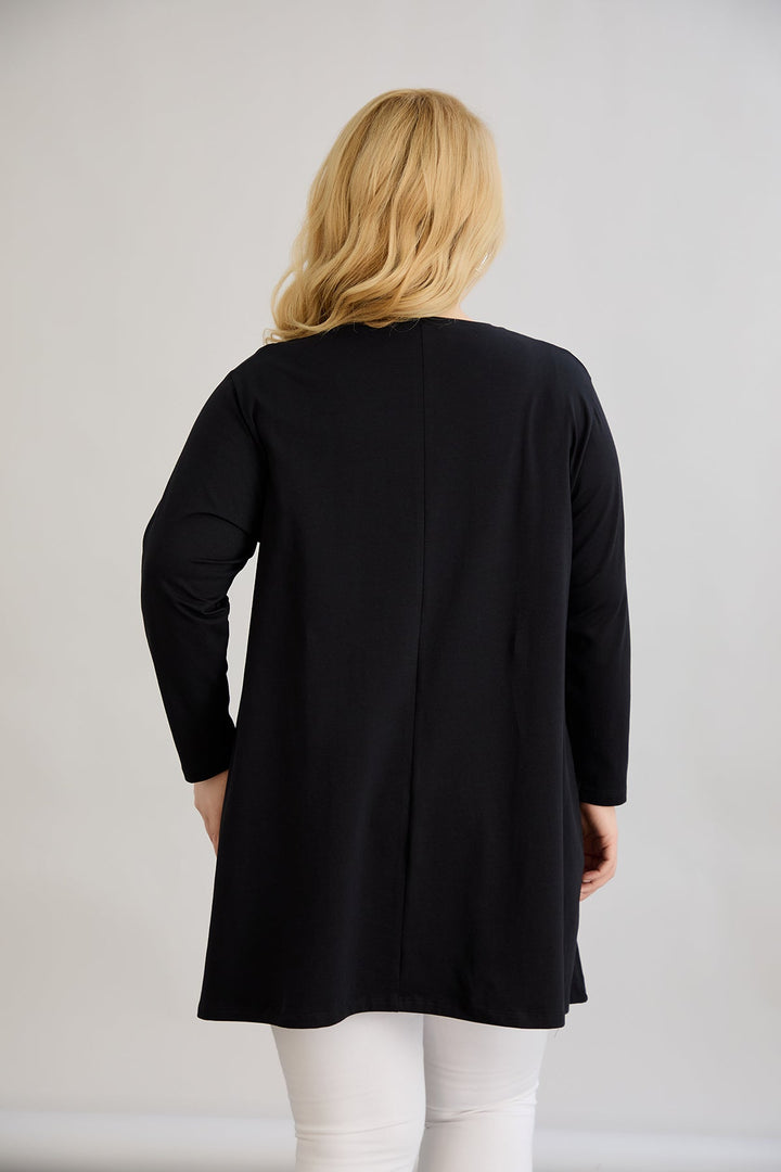 Tunika A-linije s cvjetnim uzorkom i kamenčićima - Crna