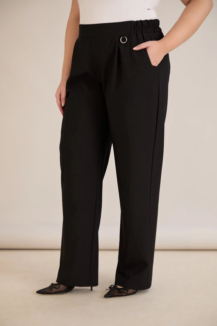 Široke ljetne elastične hlače s pamukom – crne