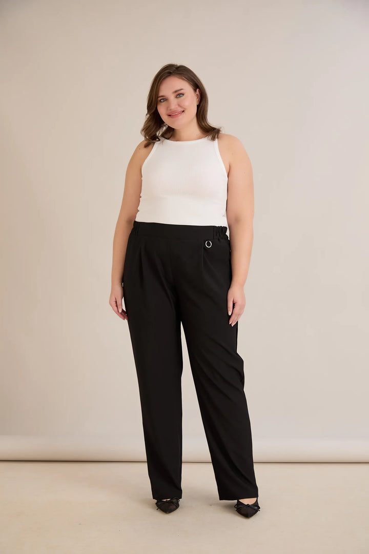 Široke ljetne elastične hlače s pamukom – crne