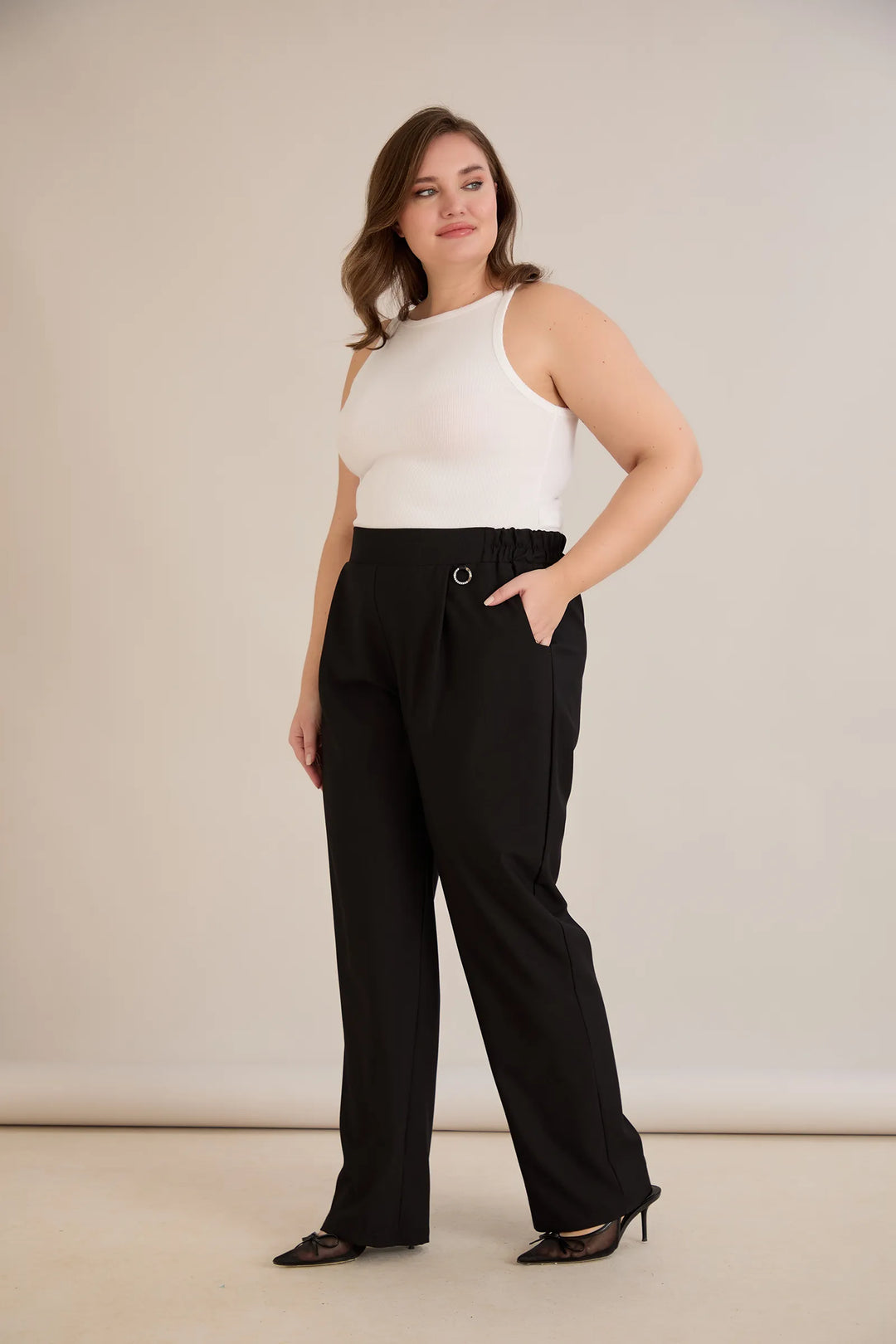 Široke ljetne elastične hlače s pamukom – crne