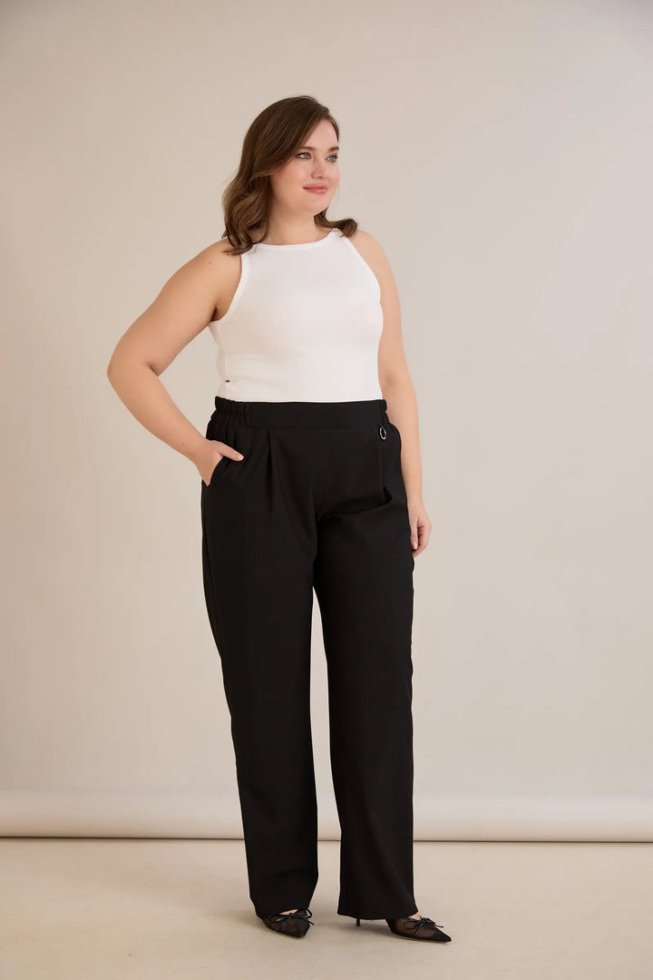 Široke ljetne elastične hlače s pamukom – crne
