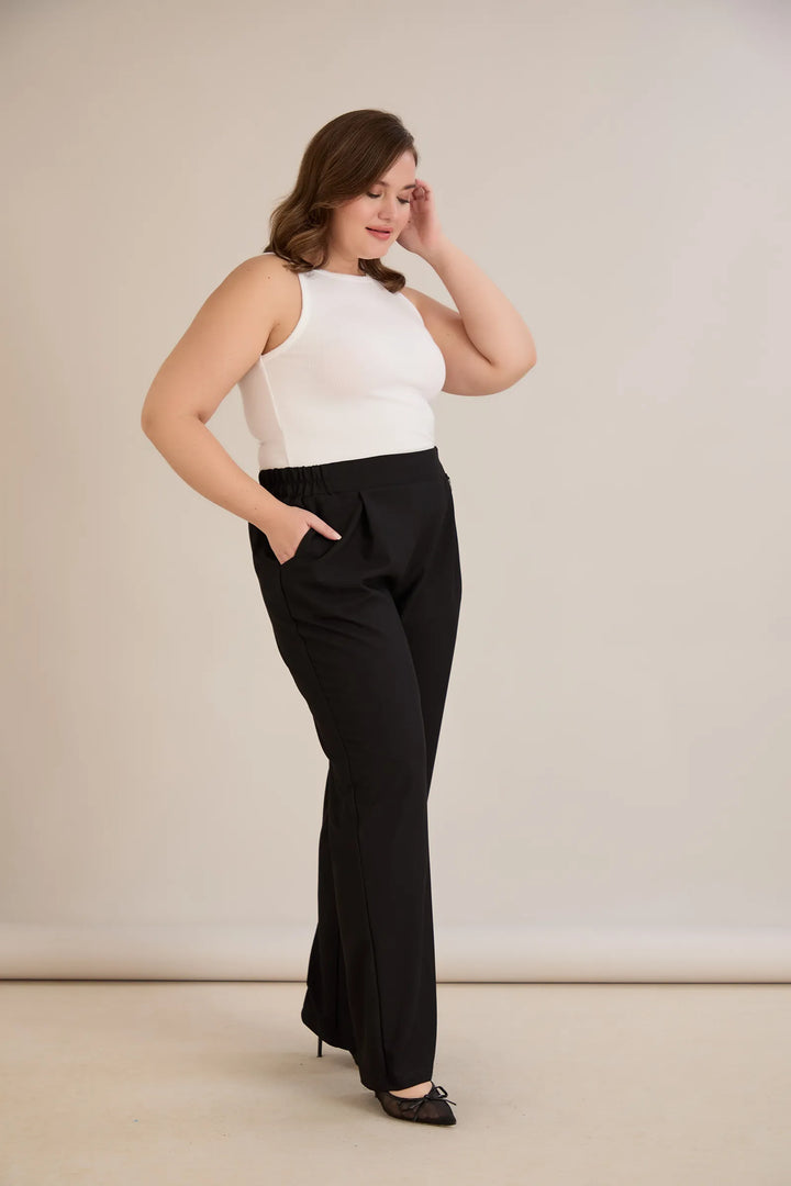 Široke ljetne elastične hlače s pamukom – crne