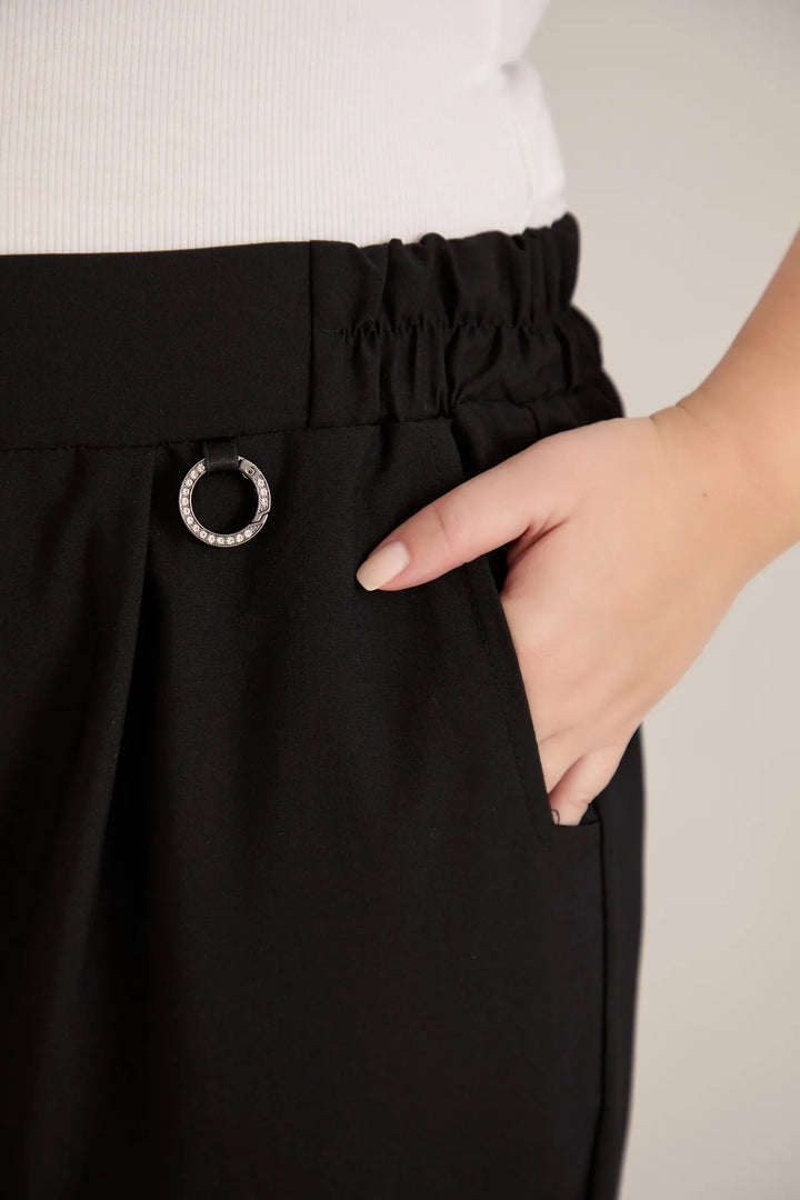 Široke ljetne elastične hlače s pamukom – crne